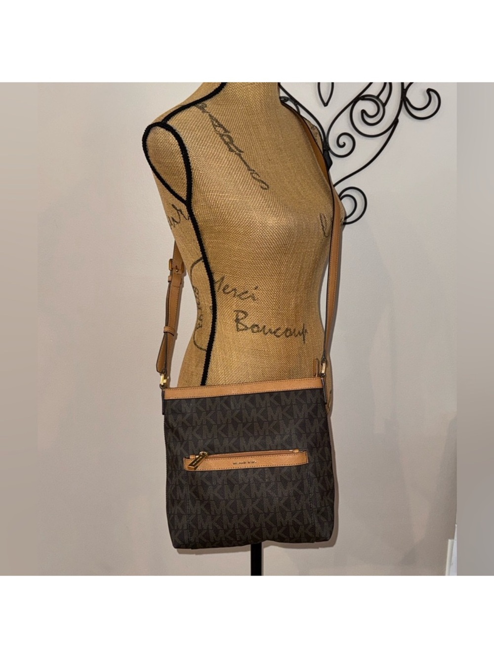 Michael Kors Brown and Tan Signature MK Crossbody Bag